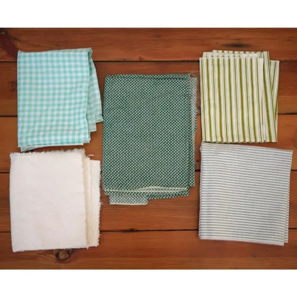 Lot 5 Vintage Stripe Gingham Green White Quilt Cutter Fabric Pieces Schumacher